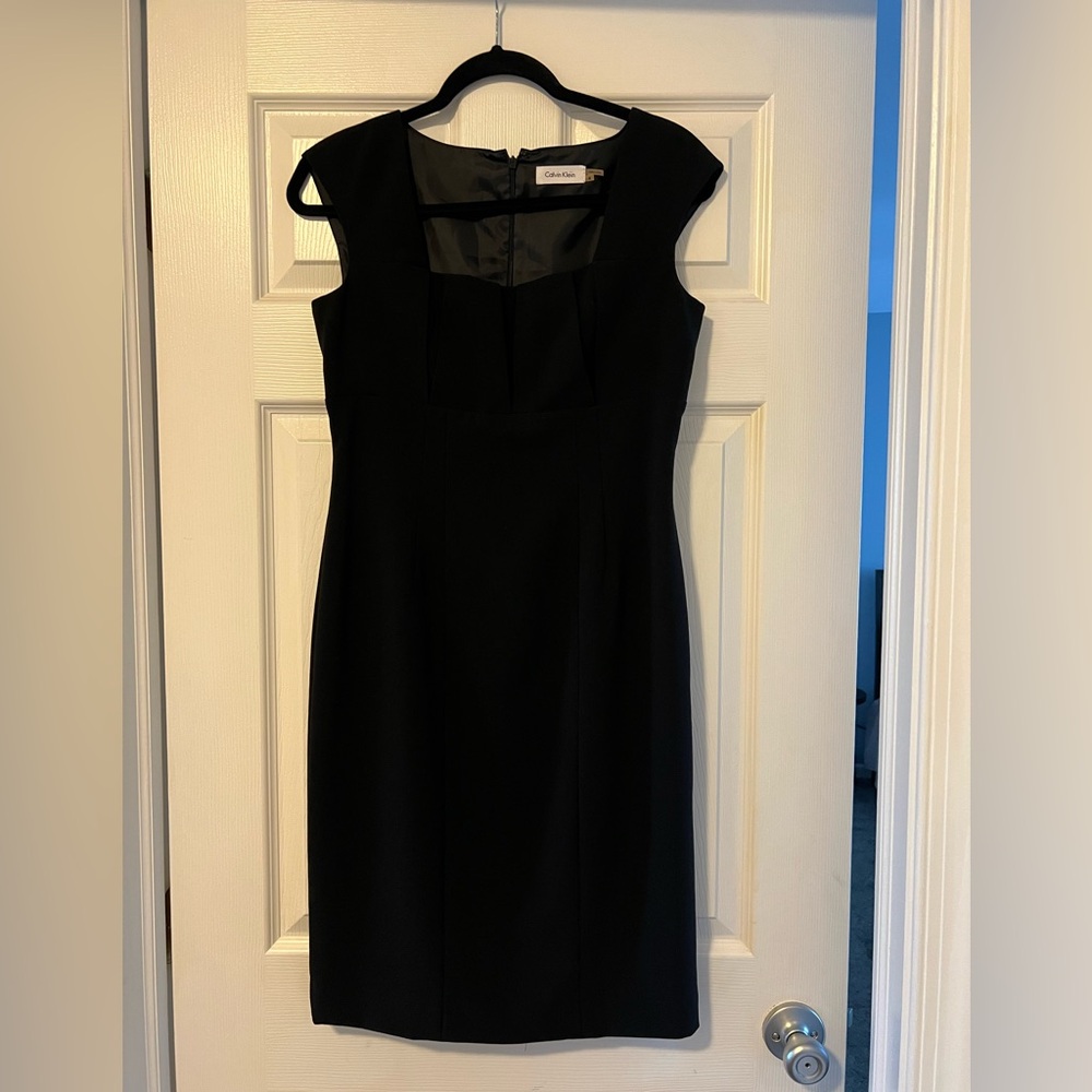 👗Calvin Klein Black Sheath Dress Sleeveless Square Neck